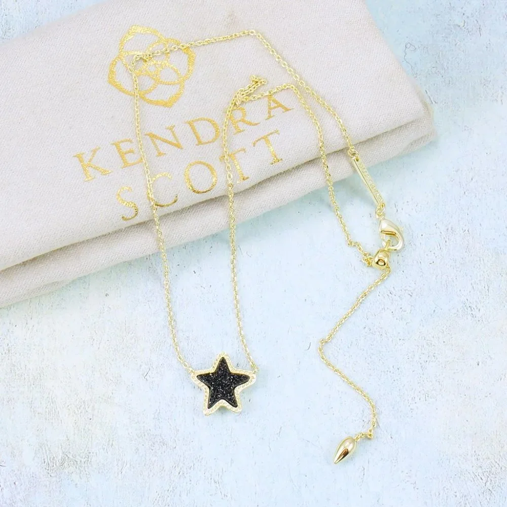 Kendra Scott Jae Star Black Drusy Necklace Gold Plated - Picture 4 of 6